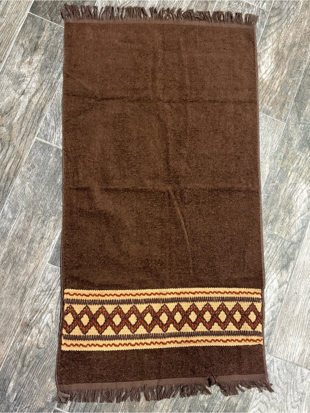 Vtg Cannon Monticello 1970s Bath‎ Towel Sculpted Fringe Brown Beige USA 21 x 41